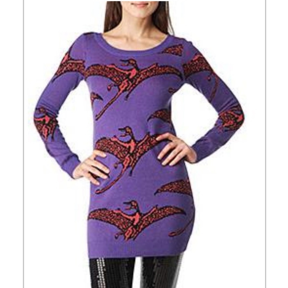Vintage Betsey Johnson Pterodactyl Dinosaur 80s Punk Rare Sweater Dress Sz L